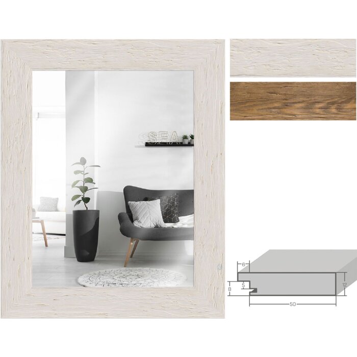 Miroir mural H780 Cabane de plage en bois massif, blanc ou chêne