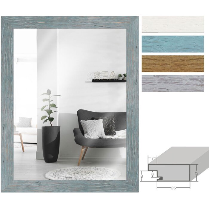 Miroir mural en bois massif style maison de plage 3,2 cm