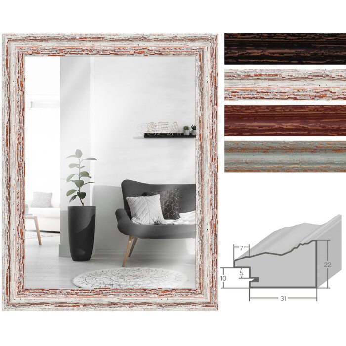 Miroir mural MendeFrames H740, cadre en bois massif Shabby-Chic 3,9 cm