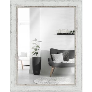 Miroir mural vintage 40x40 cm blanc - cadre bois massif...