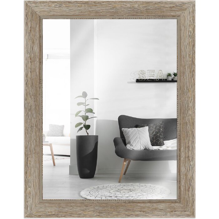 Miroir mural vintage 60x60 cm, bois massif crème-beige