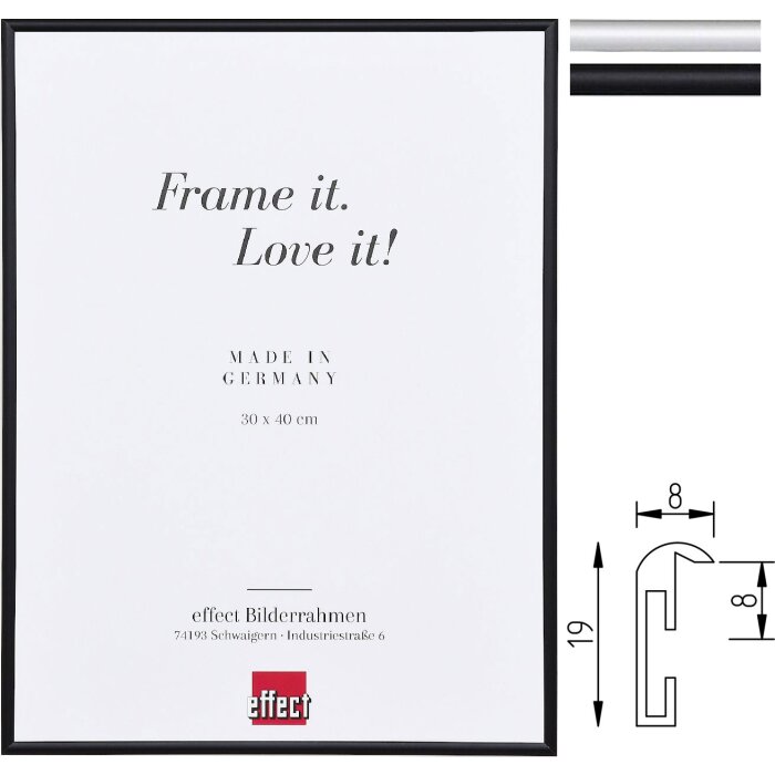 Cadre photo A1 anti-incendie en aluminium S1 – Noir ou Argent