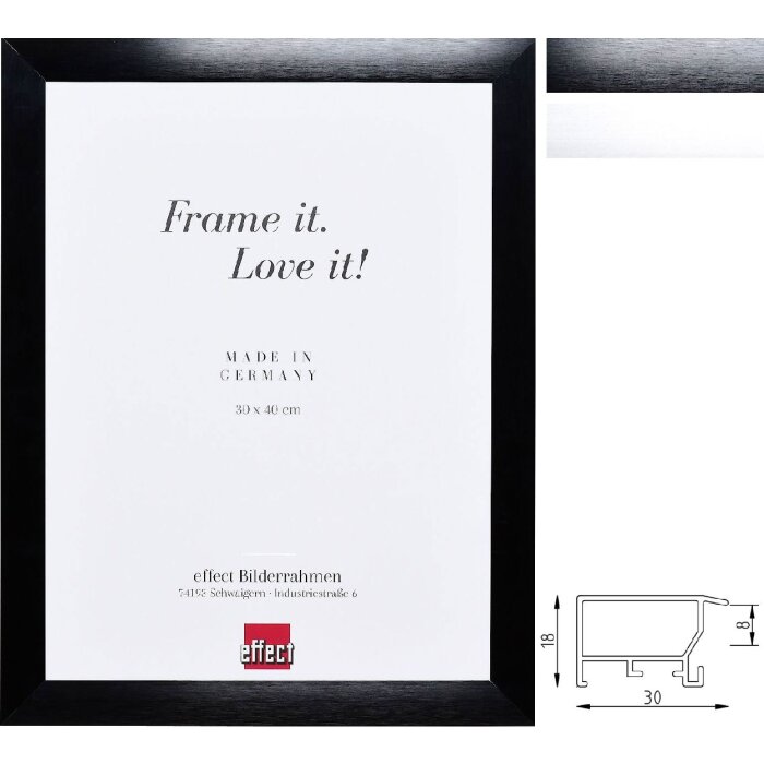 Cadre photo A1 protection incendie profil S3 aluminium 30 mm noir ou argent