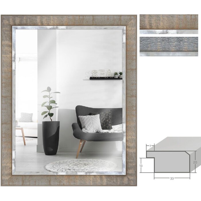 Miroir mural H670 Industriel – Taupe & Gris, bois massif