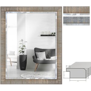 Miroir mural H670 Industriel – Taupe & Gris, bois massif