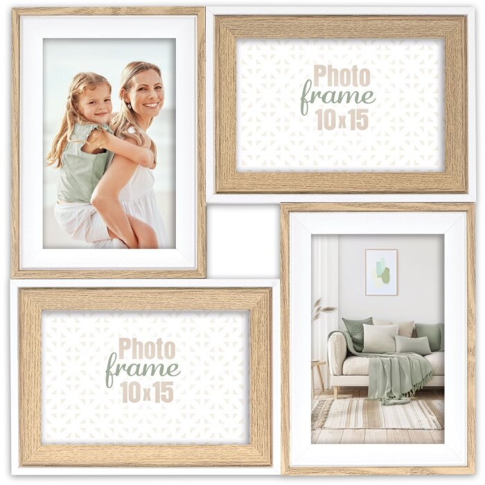 Cadre photo Budapest pour 4 photos 10x15 cm – bois naturel 31x31 cm