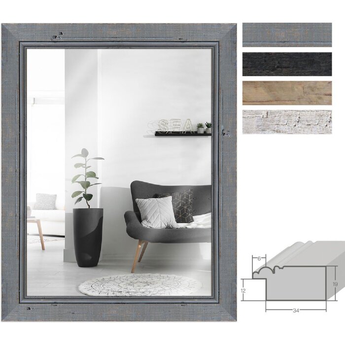 Miroir mural H660 Shabby-Chic en bois massif – 4 couleurs, 20x20 à 70x100 cm