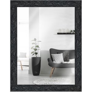 Miroir mural baroque 40x50 cm noir, bois massif, artisanal