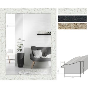 Miroir mural baroque H650 – Élégance en blanc, noir & argent