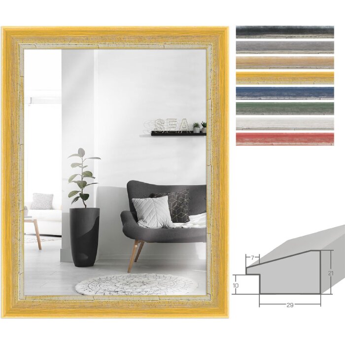 Miroir mural H640 Shabby-Chic en bois massif - 7 couleurs & tailles