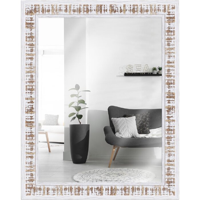 Miroir mural Shabby-Chic 70x90 cm blanc à la chaux