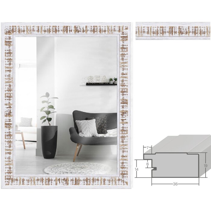 Miroir mural Shabby-Chic MendeFrames H630 en bois blanc ciré
