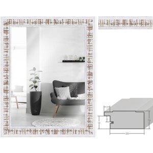 Miroir mural Shabby-Chic MendeFrames H630 en bois blanc ciré