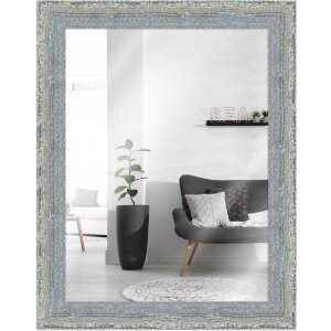 Miroir mural vintage gris 60x60 cm, cadre bois massif pin