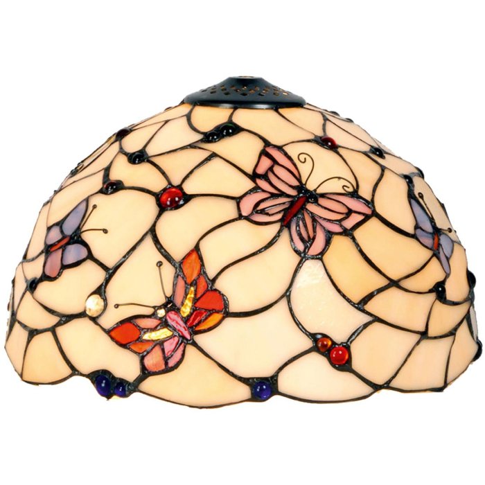 LumiLamp 5LL-770 Abat-jour Tiffany Ø 30x20 cm Beige Rose Verre Papillon