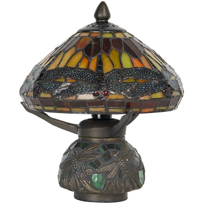 LumiLamp 5LL-9295 Lampe de table Tiffany Ø 22x21 cm Marron Rouge Verre Libellule