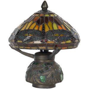 LumiLamp 5LL-9295 Lampe de table Tiffany Ø 22x21 cm Marron Rouge Verre Libellule