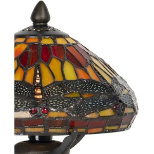 LumiLamp 5LL-9295 Lampe de table Tiffany Ø 22x21 cm Marron Rouge Verre Libellule