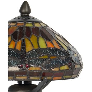 LumiLamp 5LL-9295 Lampe de table Tiffany Ø 22x21 cm Marron Rouge Verre Libellule
