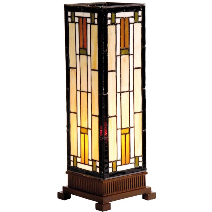 LumiLamp 5LL-9332 Lampe de table Tiffany 12x12x35 cm Beige Marron Verre Rectangle