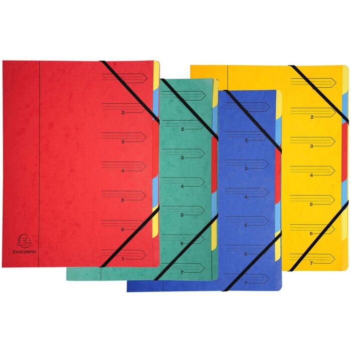 Dossier de classement en carton Manila 400g agrafé avec 7 compartiments et élastique, pour format A4 Couleurs assorties