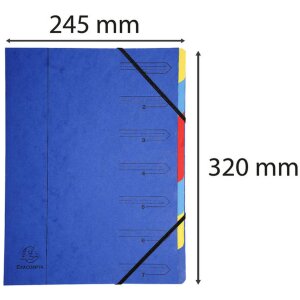 Dossier de classement en carton Manila 400g agrafé avec 7 compartiments et élastique, pour format A4 Couleurs assorties