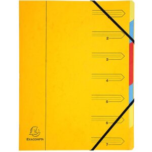 Dossier de classement en carton Manila 400g agrafé avec 7 compartiments et élastique, pour format A4 Couleurs assorties