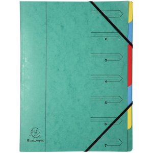 Dossier de classement en carton Manila 400g agrafé avec 7 compartiments et élastique, pour format A4 Couleurs assorties
