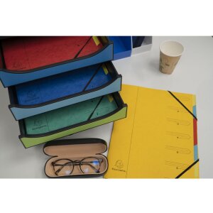 Dossier de classement en carton Manila 400g agrafé avec 7 compartiments et élastique, pour format A4 Couleurs assorties