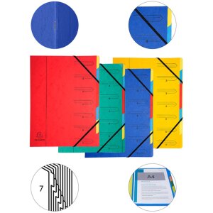 Dossier de classement en carton Manila 400g agrafé avec 7 compartiments et élastique, pour format A4 Couleurs assorties