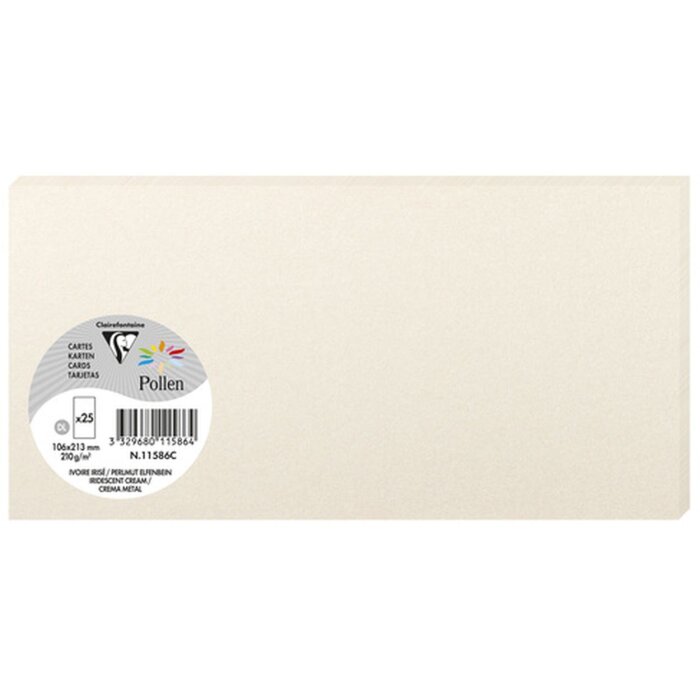 Pack 25 cartes Pollen, DL 106x213mm, 210g ivoire nacré