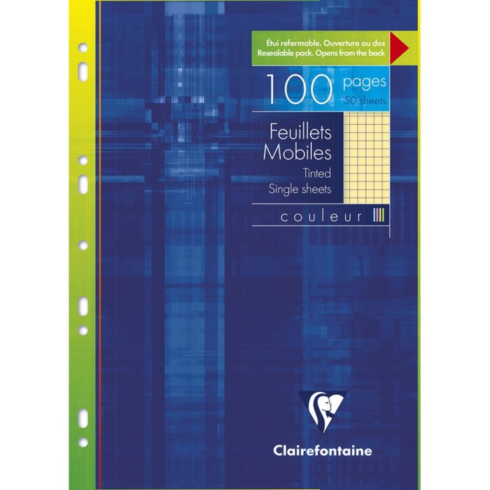 Pochettes annulaires A4 quadrillées 50 feuilles jaune