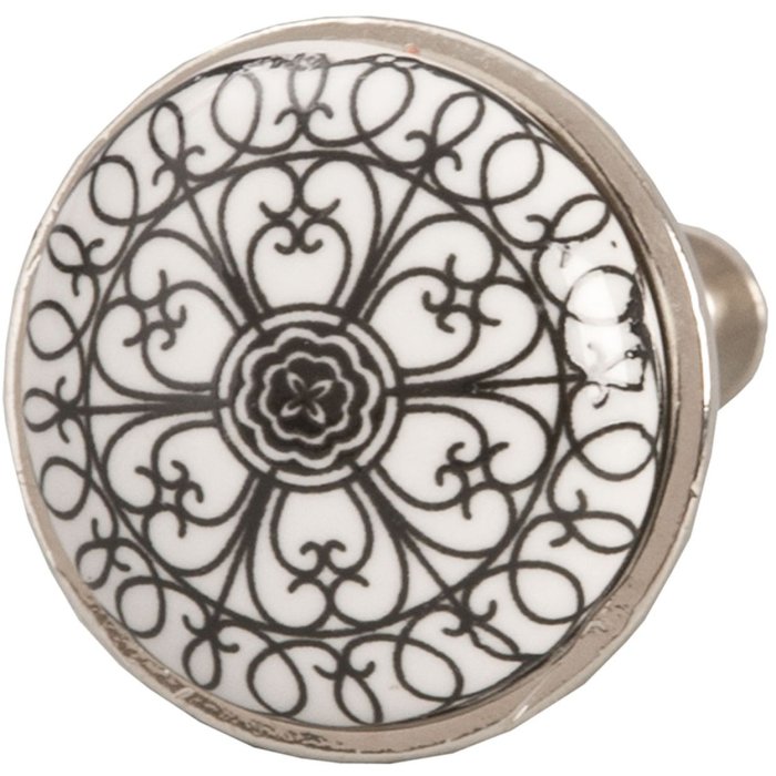 Clayre & Eef 61887 Bouton de porte Ø 3 cm Noir Blanc Céramique Rond