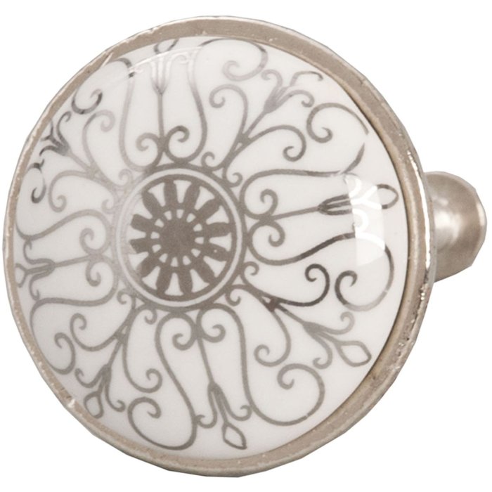 Clayre & Eef 61888 Bouton de porte Ø 3 cm Blanc Gris Céramique Rond
