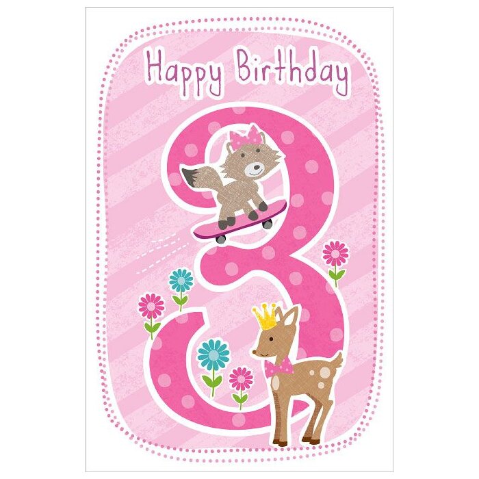 Artebene carte Happy Birthday Kids 3 ans rose