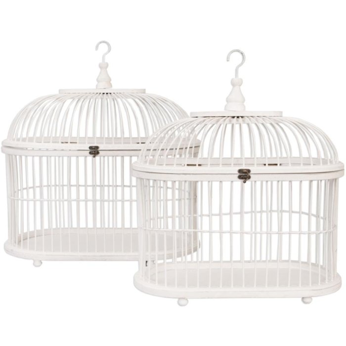 Set cage à oiseaux bois blanc 2 pièces