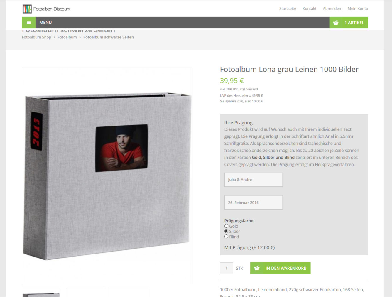Fotoalbum mit Prägung
